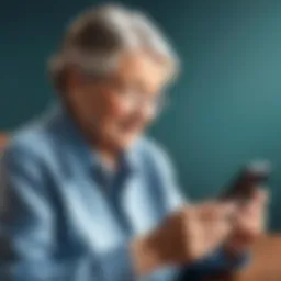 Elderly person using AARP smartphone