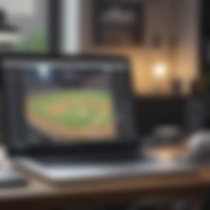 Baseball game streaming on laptop