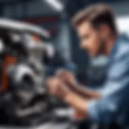 A skilled mechanic inspecting an engine in a workshop