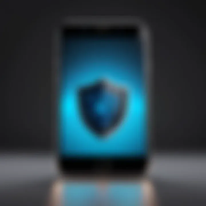 A secure mobile device with a shield symbol, representing data protection.