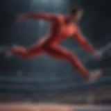 Athlete leaping during live event coverage