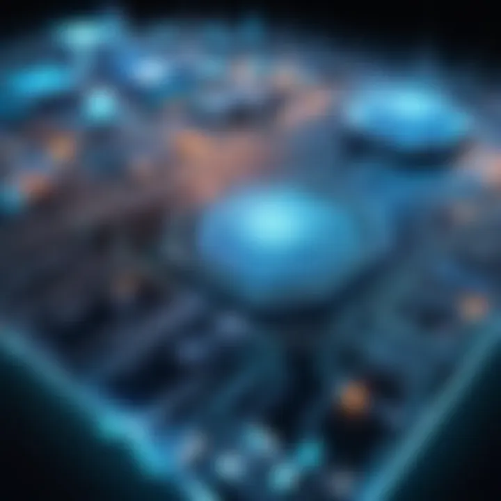 A futuristic digital landscape representing advanced cybersecurity features