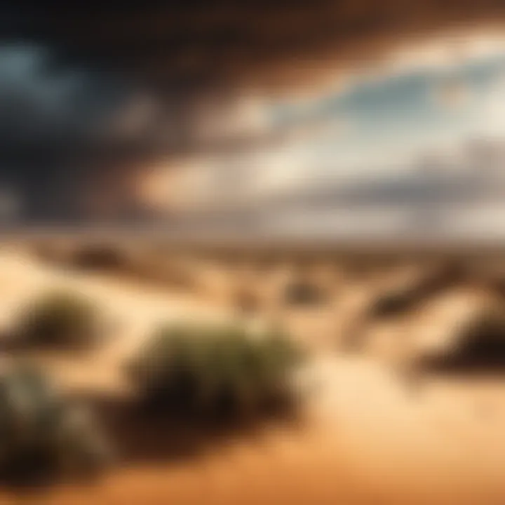 Eerie desert landscape with ominous clouds