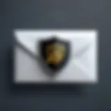 Illustration depicting secure email envelope with shield emblem