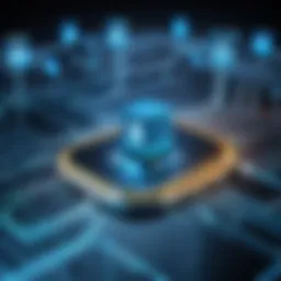 Visual representation of network security and encryption in a digital landscape