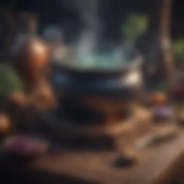 A magical potion brewing in a cauldron