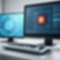 Illustration of a computer with a virus scanner running