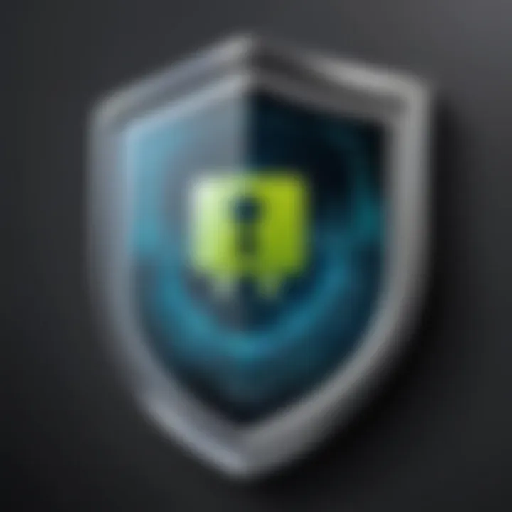 A shield icon representing cybersecurity measures