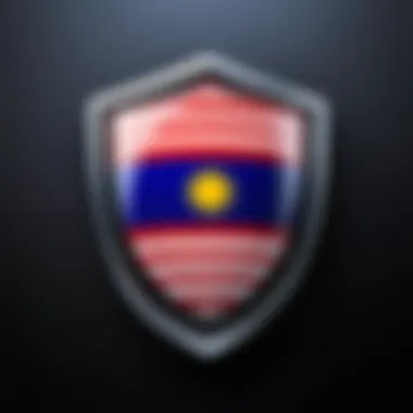 Illustration of a futuristic digital shield protecting a Malaysian flag