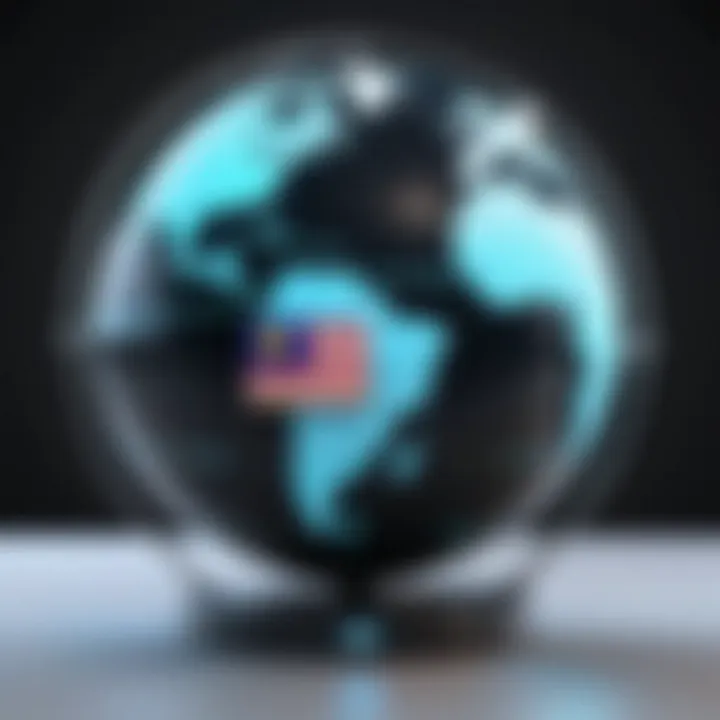 Illustration of a shielded globe with a Malaysian VPN server at its core