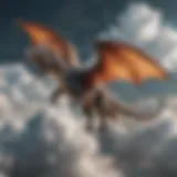 A mystical dragon soaring through the clouds