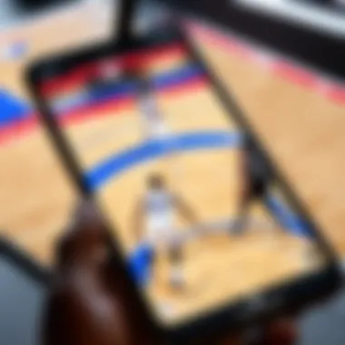 Mobile Highlight Viewing Mobile phone showcasing NBA game highlights