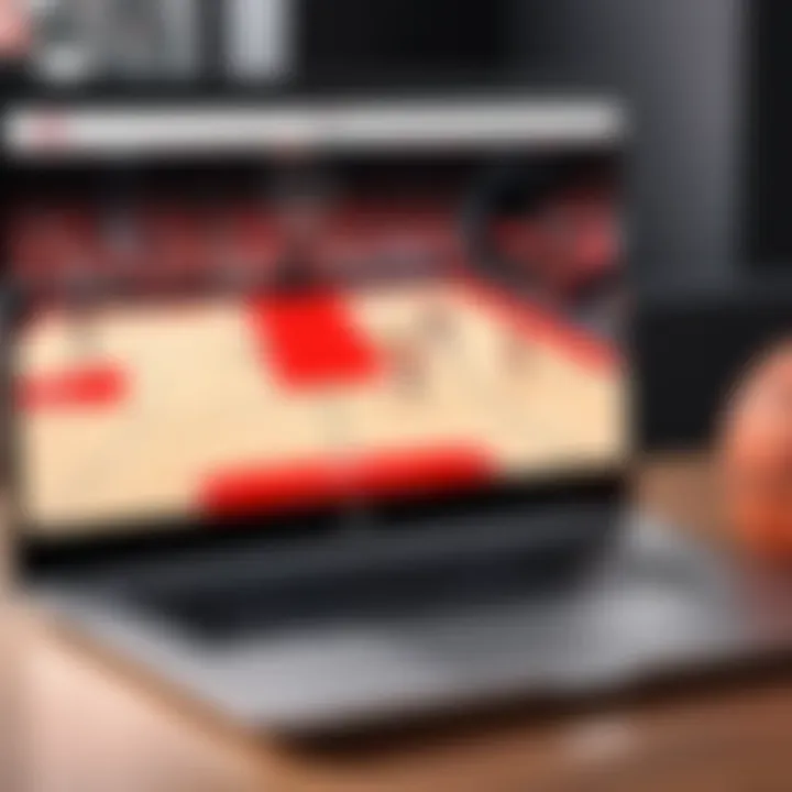 Laptop showing live basketball game