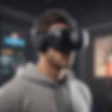 Immersive Virtual Reality Integration Illustration depicting a virtual reality headset for NBA games