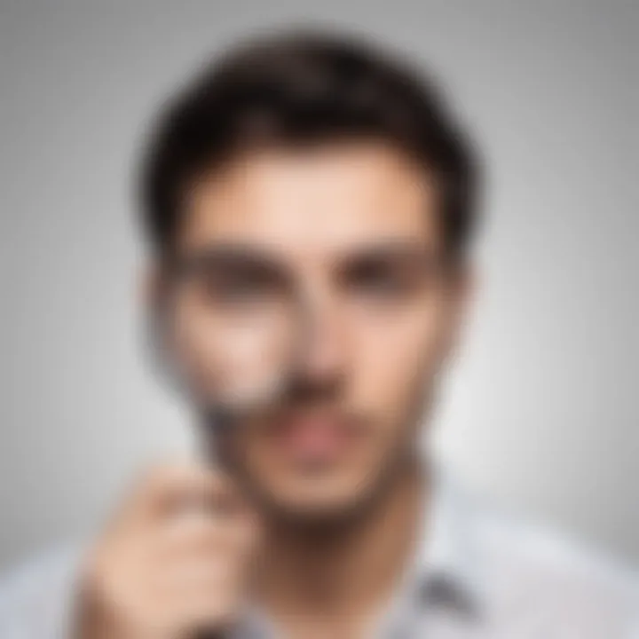 Illustration of user with magnifying glass focusing on ad-free browsing