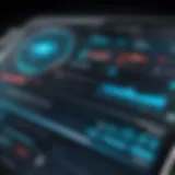 A sophisticated digital dashboard displaying security metrics and risk assessments