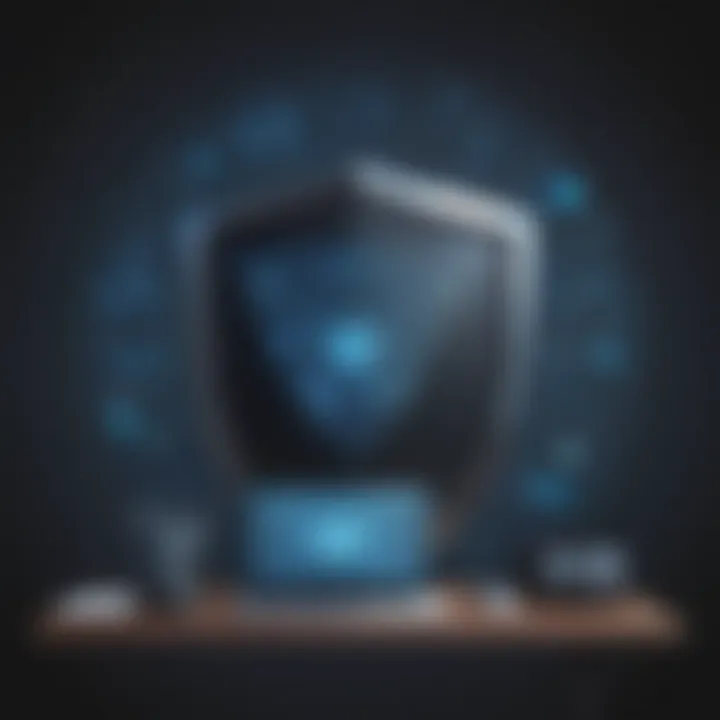 Illustration depicting VPN as a shield against cyber threats in a digital world