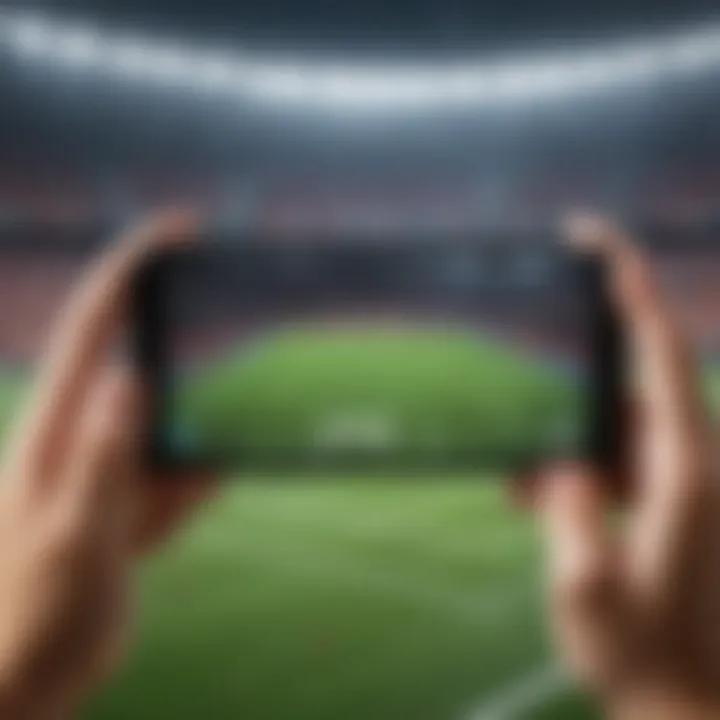 Smartphone with football stadium background