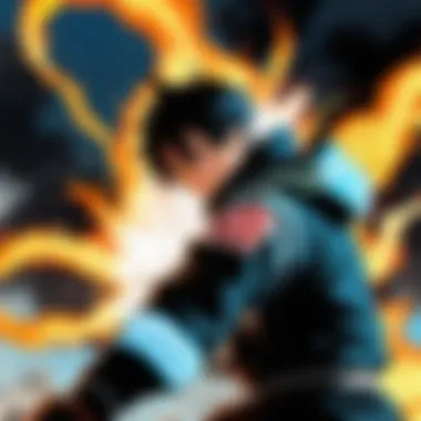 Dynamic Character Action in Fire Force A character from Fire Force in action, showcasing their unique powers.